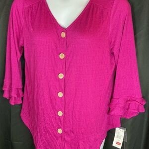 Fuchsia Button-Up Blouse
